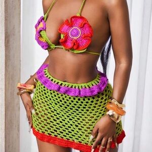 SHEIN Multicolor Crochet Bikini Set